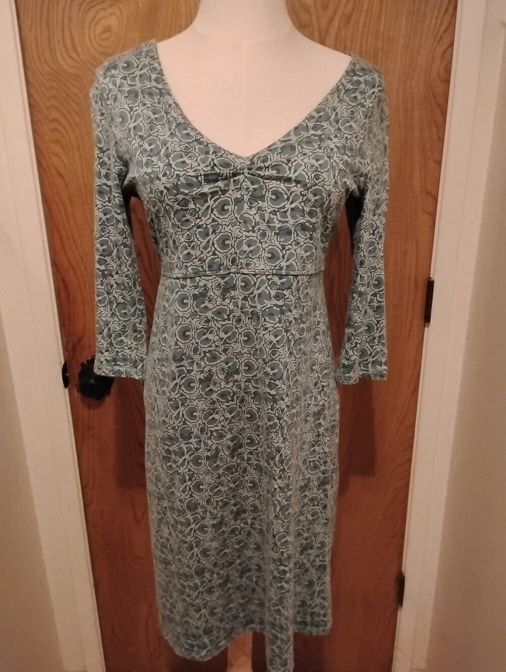 Toad And Co Rosalinda Dress 3/4 Sleeve Gathered Teal Paisley Comfortable Cotton